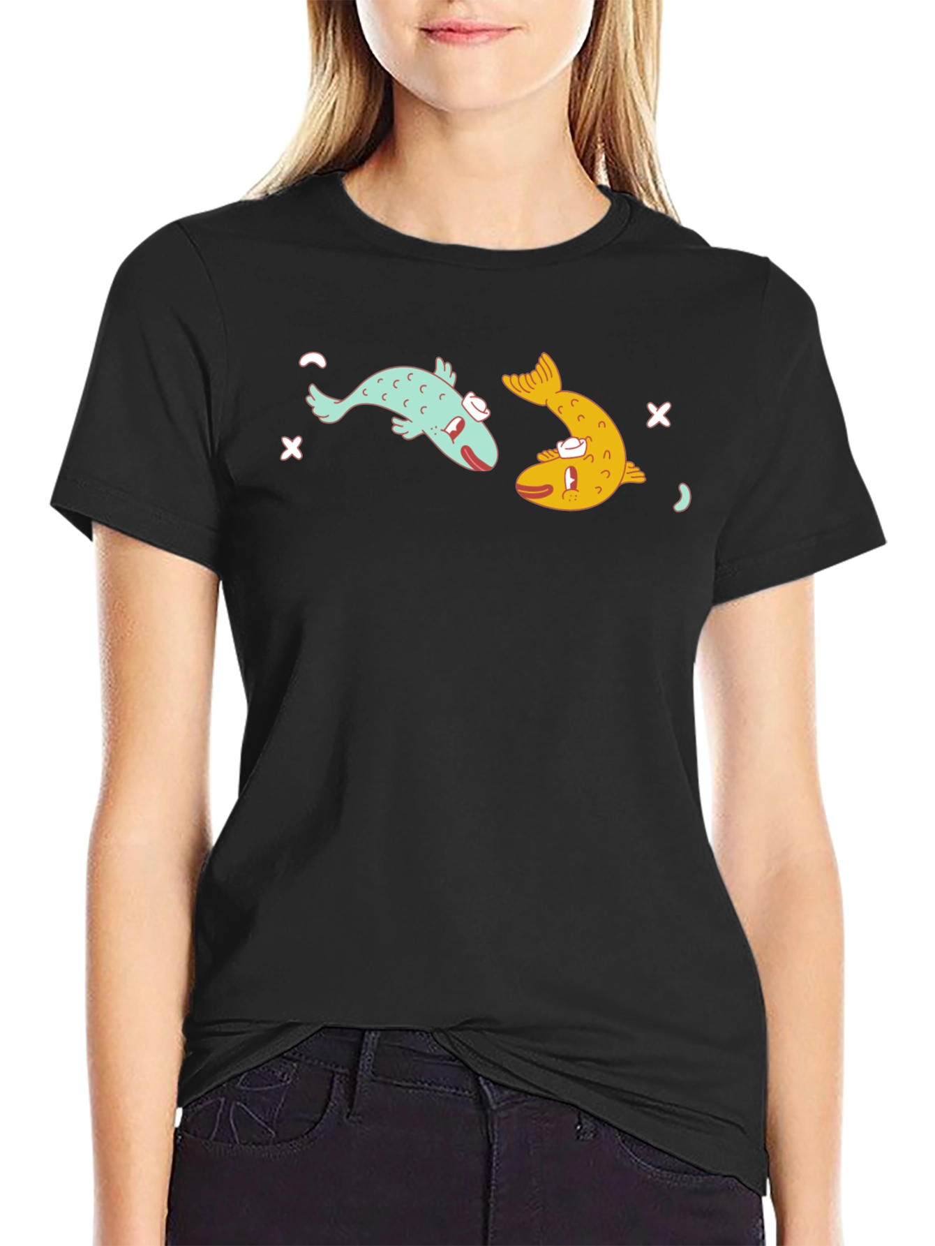 Funny Fish Graphic Black T-Shirt