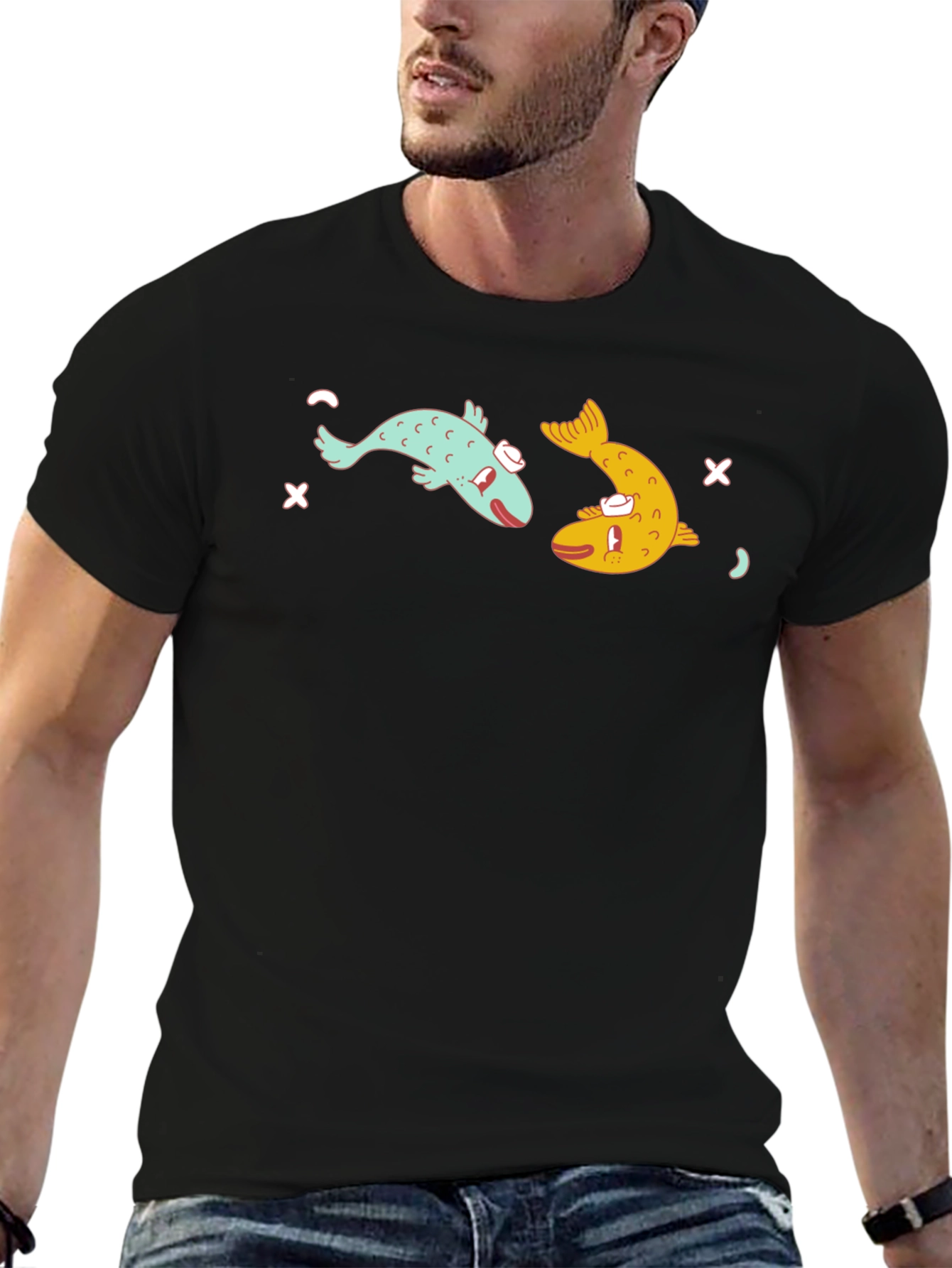 Funny Fish Graphic Black T-Shirt