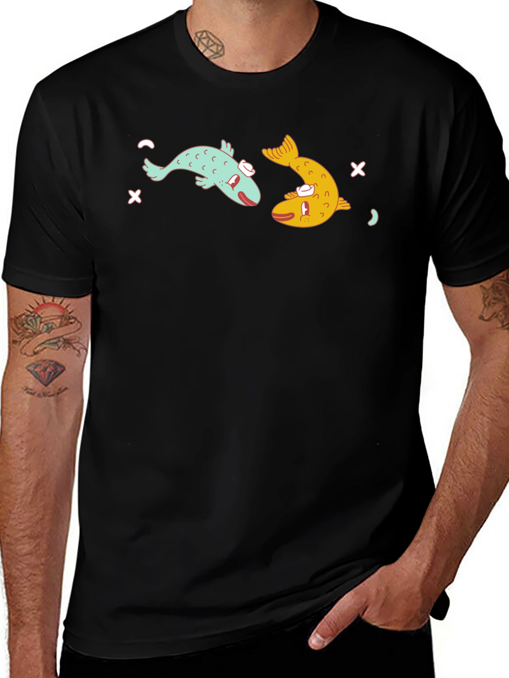 Funny Fish Graphic Black T-Shirt