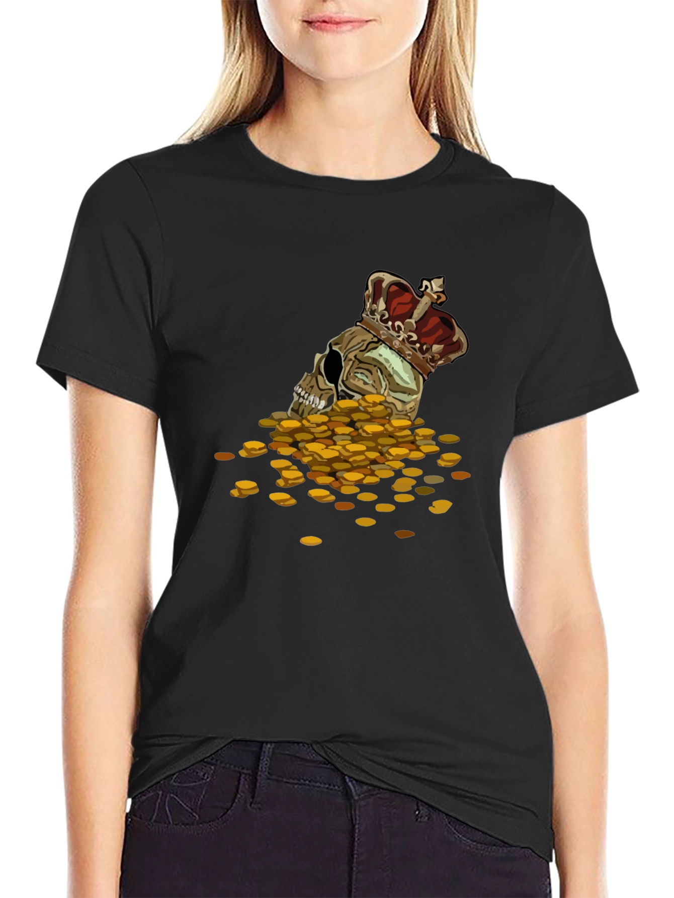 Skull King T-Shirt - Gold Coin Crown Design