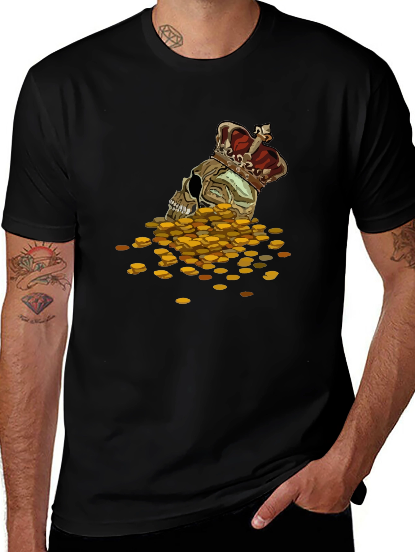 Skull King T-Shirt - Gold Coin Crown Design
