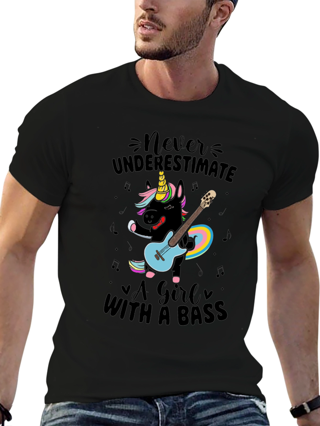 Never Underestimate Girl with Bass T-Shirt
