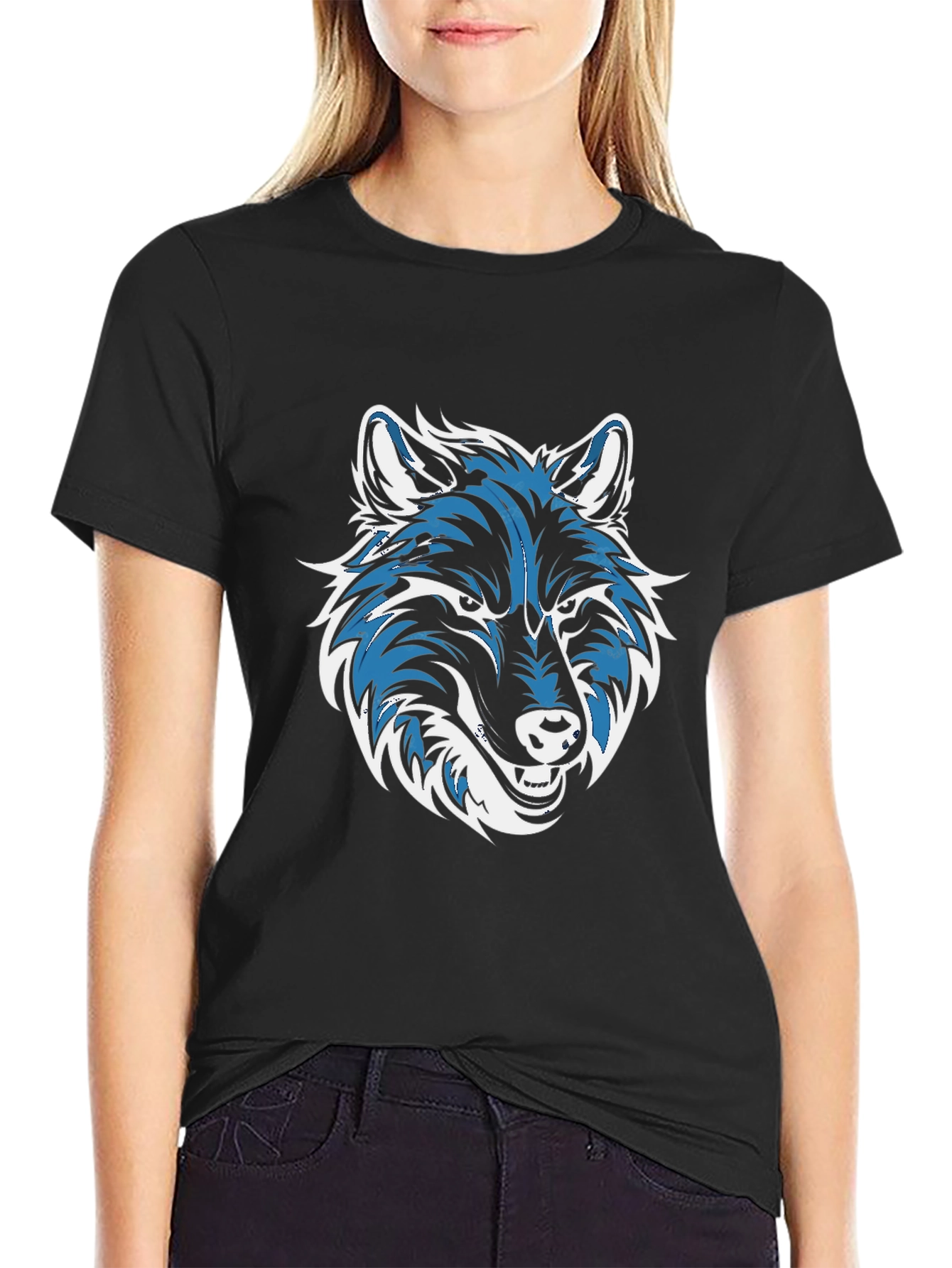 Cool Wolf Graphic Print Black T-Shirt