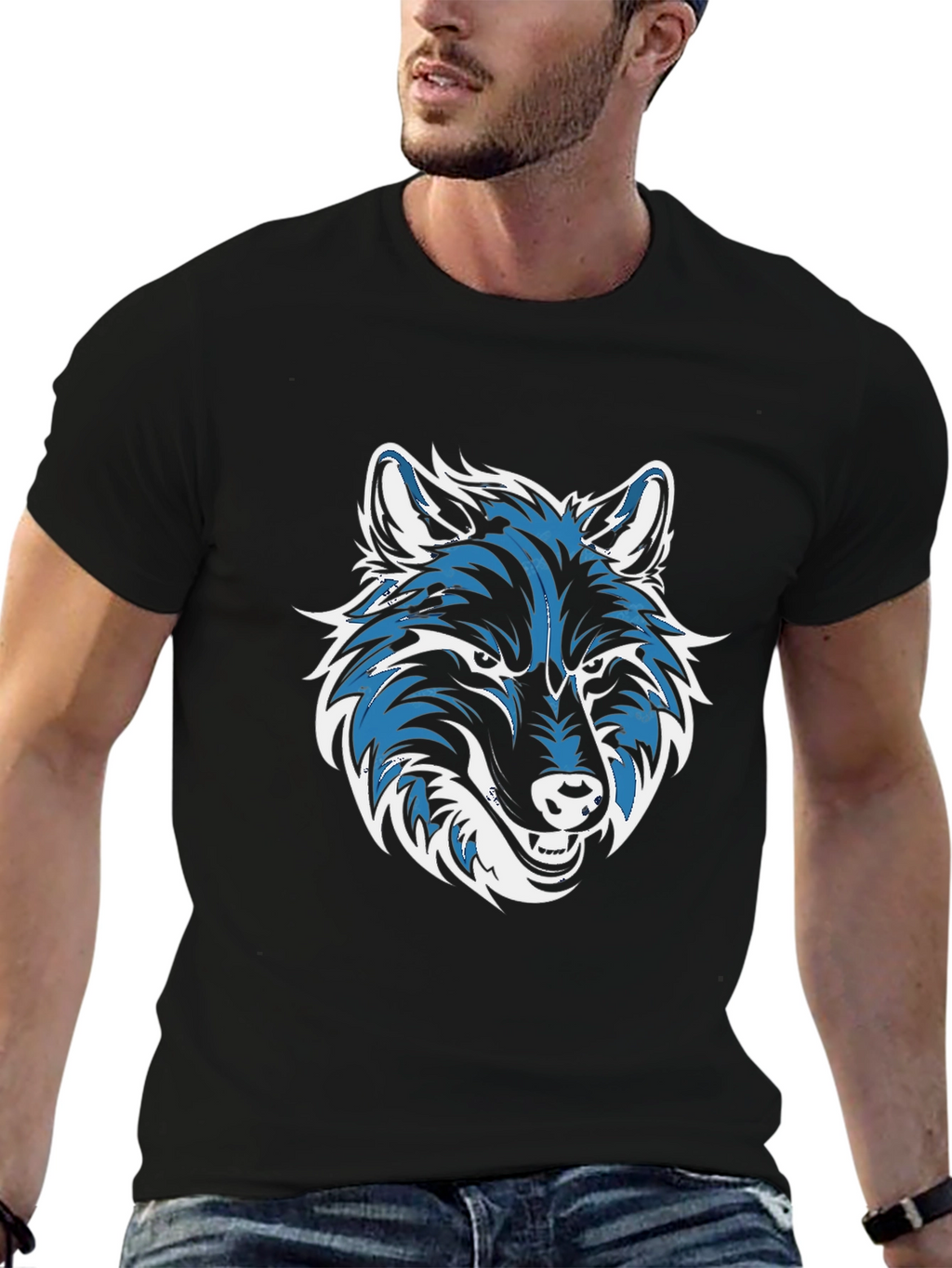 Cool Wolf Graphic Print Black T-Shirt