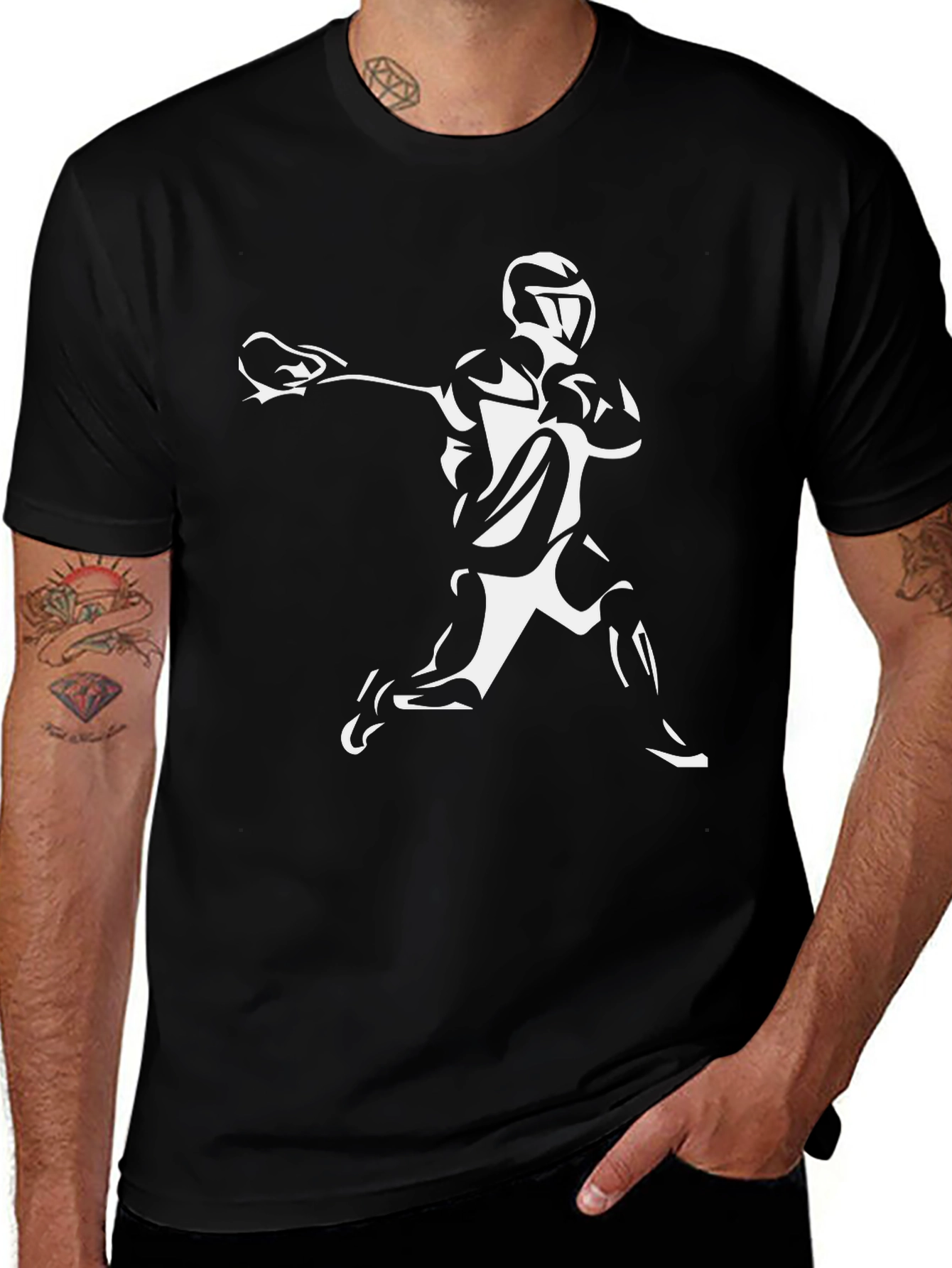 Lacrosse Player Graphic T-Shirt - Black