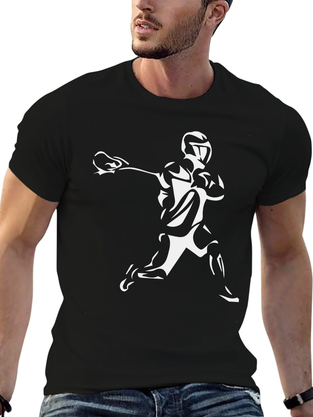 Lacrosse Player Graphic T-Shirt - Black