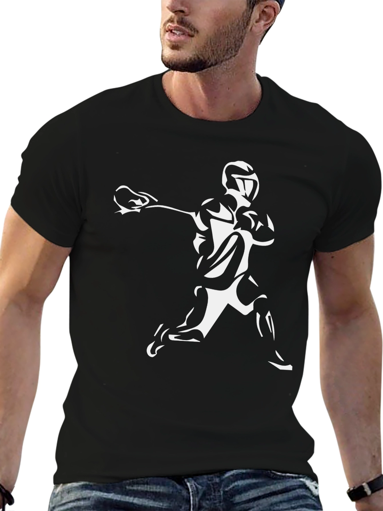 Lacrosse Player Graphic T-Shirt - Black