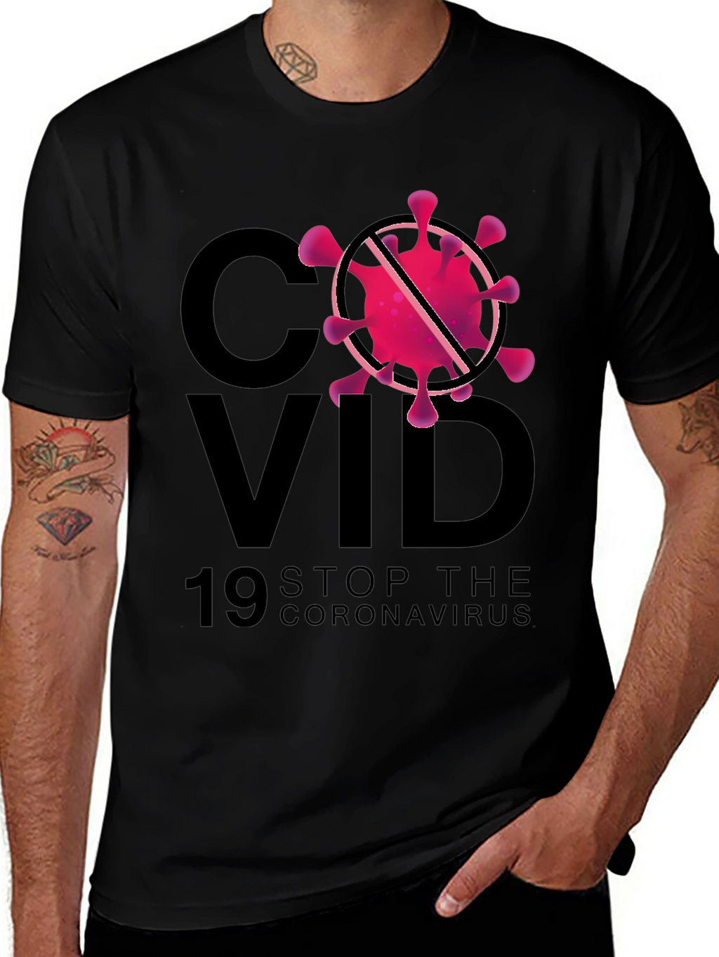 Stop Coronavirus Graphic Black T-Shirt