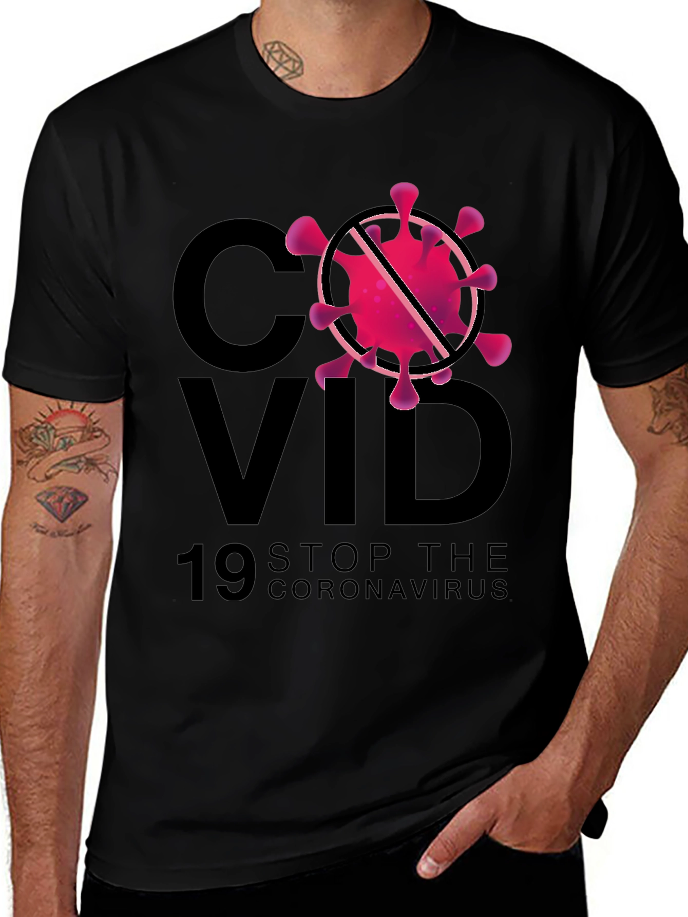 Stop Coronavirus Graphic Black T-Shirt