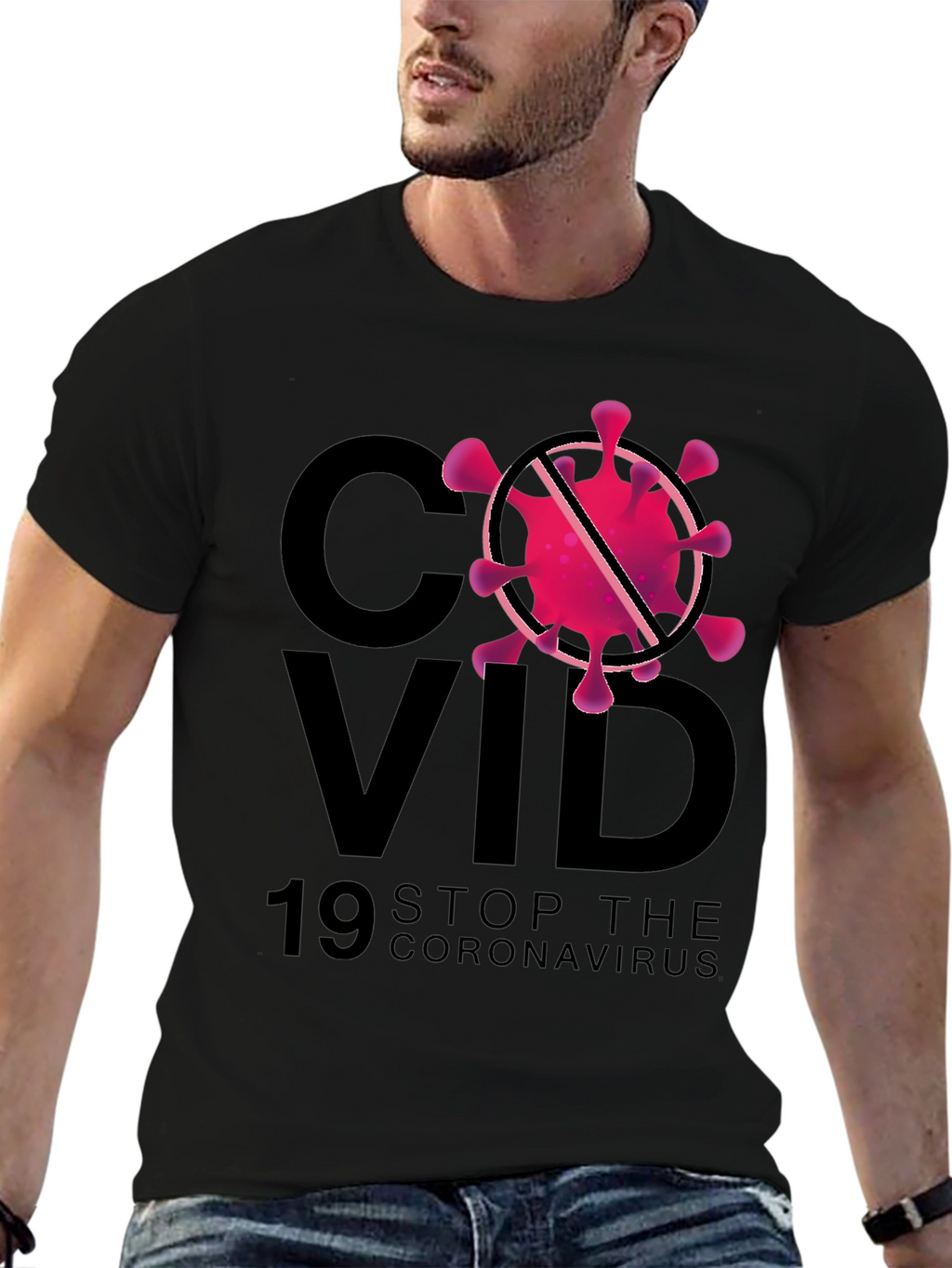 Stop Coronavirus Graphic Black T-Shirt