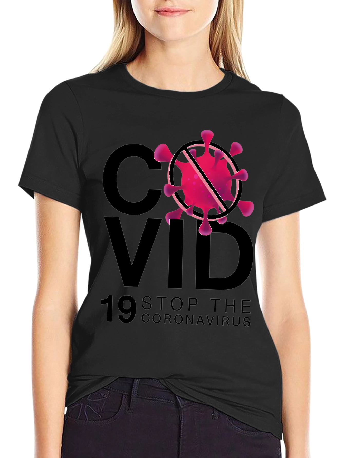 Stop Coronavirus Graphic Black T-Shirt