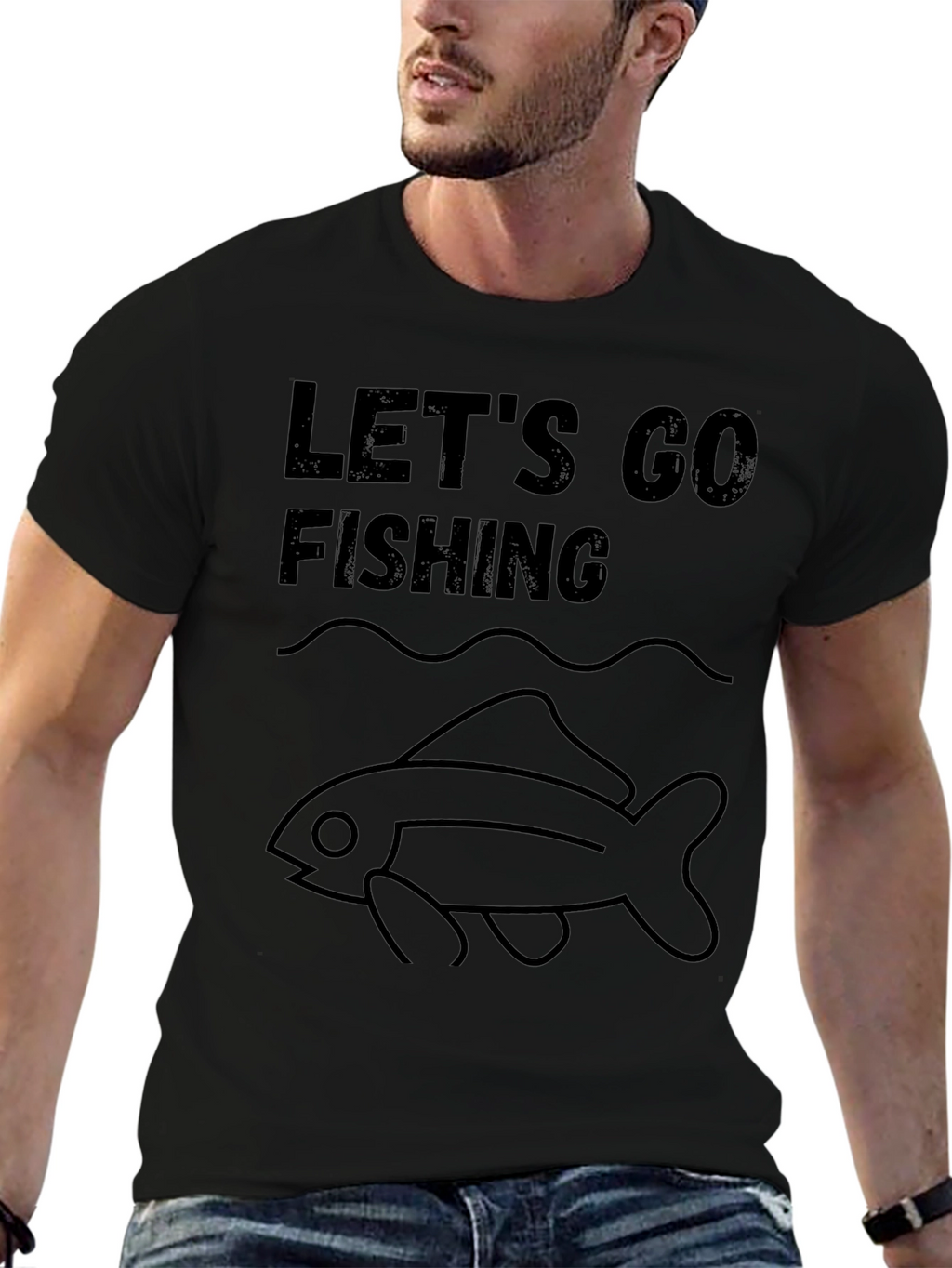 Lets Go Fishing Graphic Tee - Black