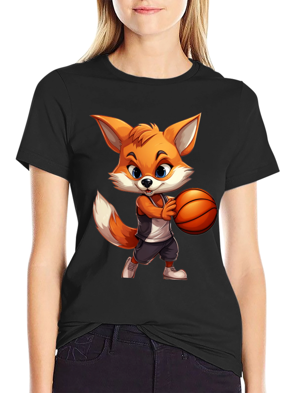 Cartoon Fox Basketball Graphic Tee