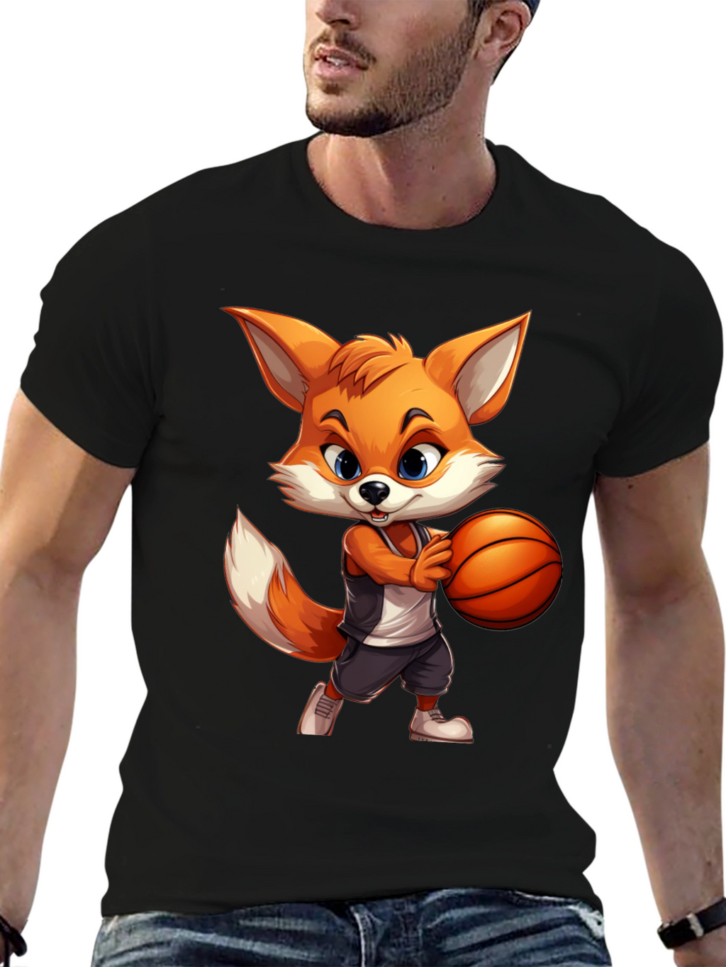 Cartoon Fox Basketball Graphic Tee