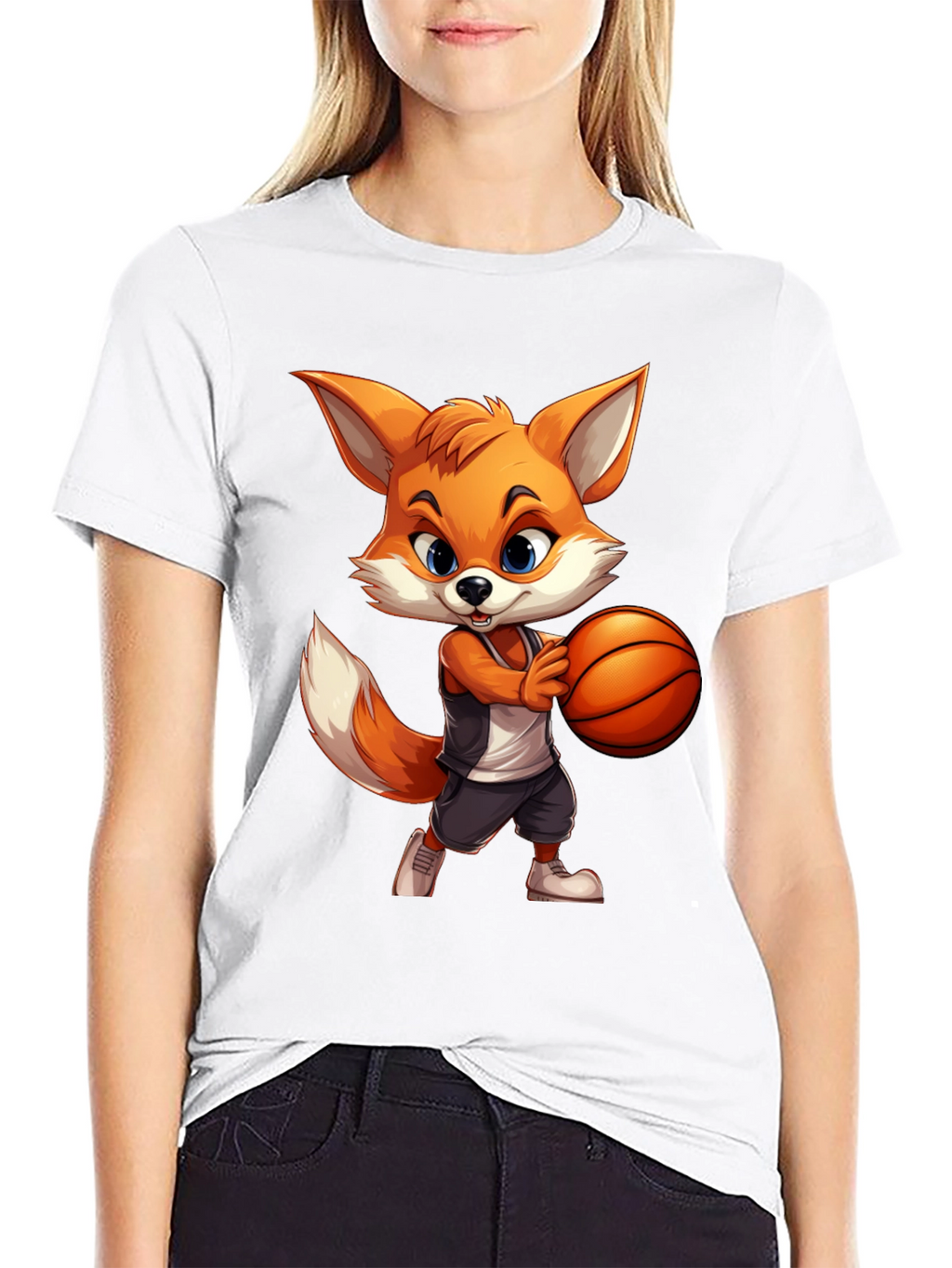 Cartoon Fox Basketball Graphic Tee