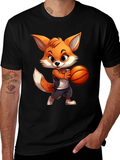 Cartoon Fox Basketball Graphic Tee