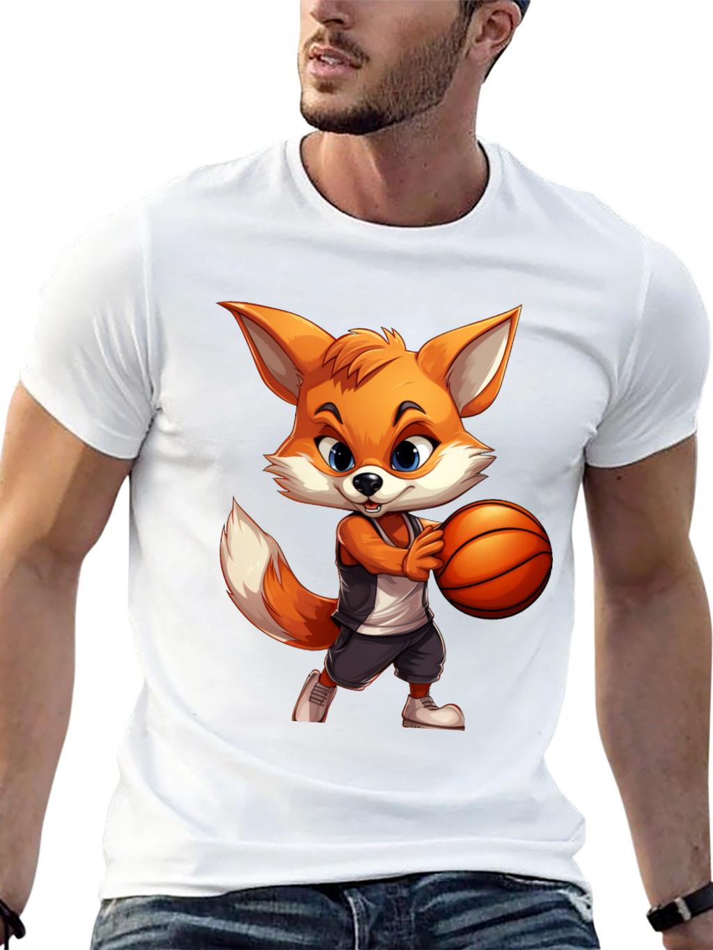 Cartoon Fox Basketball Graphic Tee