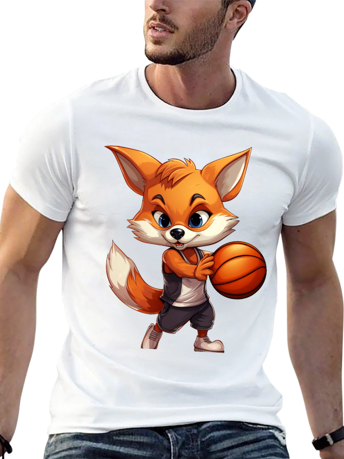 Cartoon Fox Basketball Graphic Tee