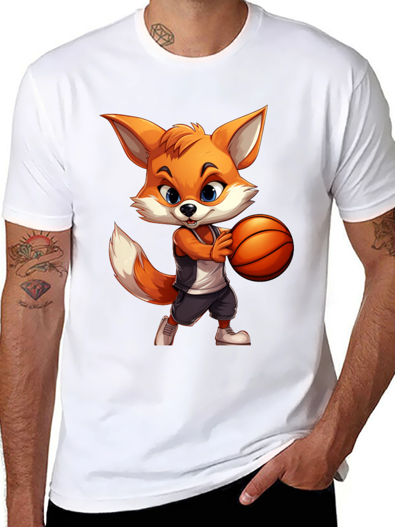 Cartoon Fox Basketball Graphic Tee