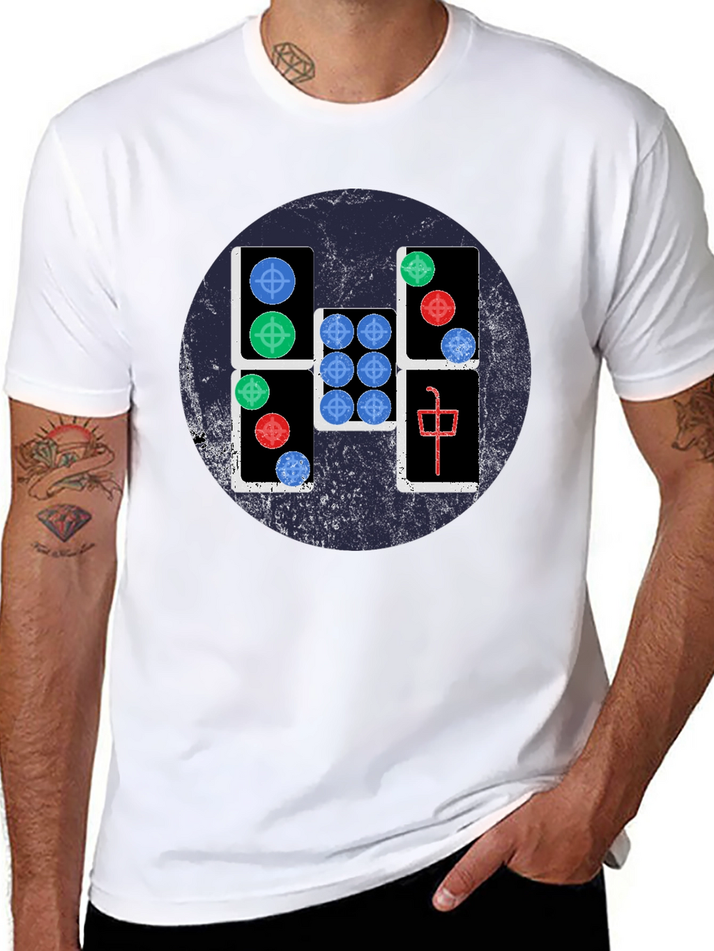 Mahjong Tile Graphic Tee - Casual Black T-Shirt