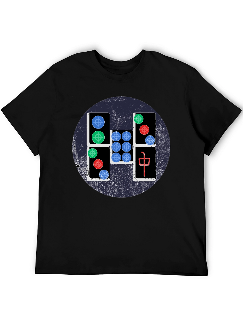 Mahjong Tile Graphic Tee - Casual Black T-Shirt
