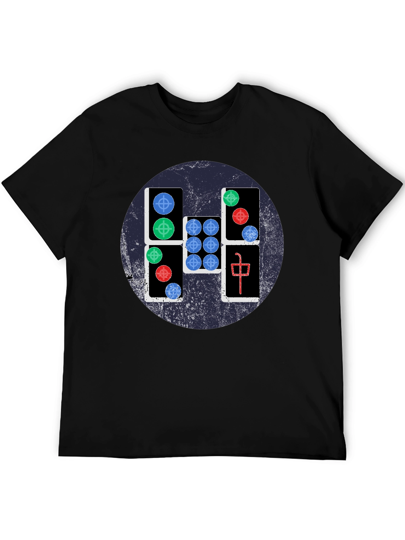 Mahjong Tile Graphic Tee - Casual Black T-Shirt