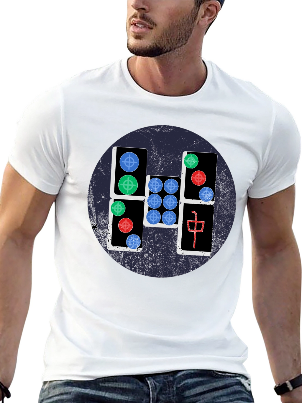 Mahjong Tile Graphic Tee - Casual Black T-Shirt