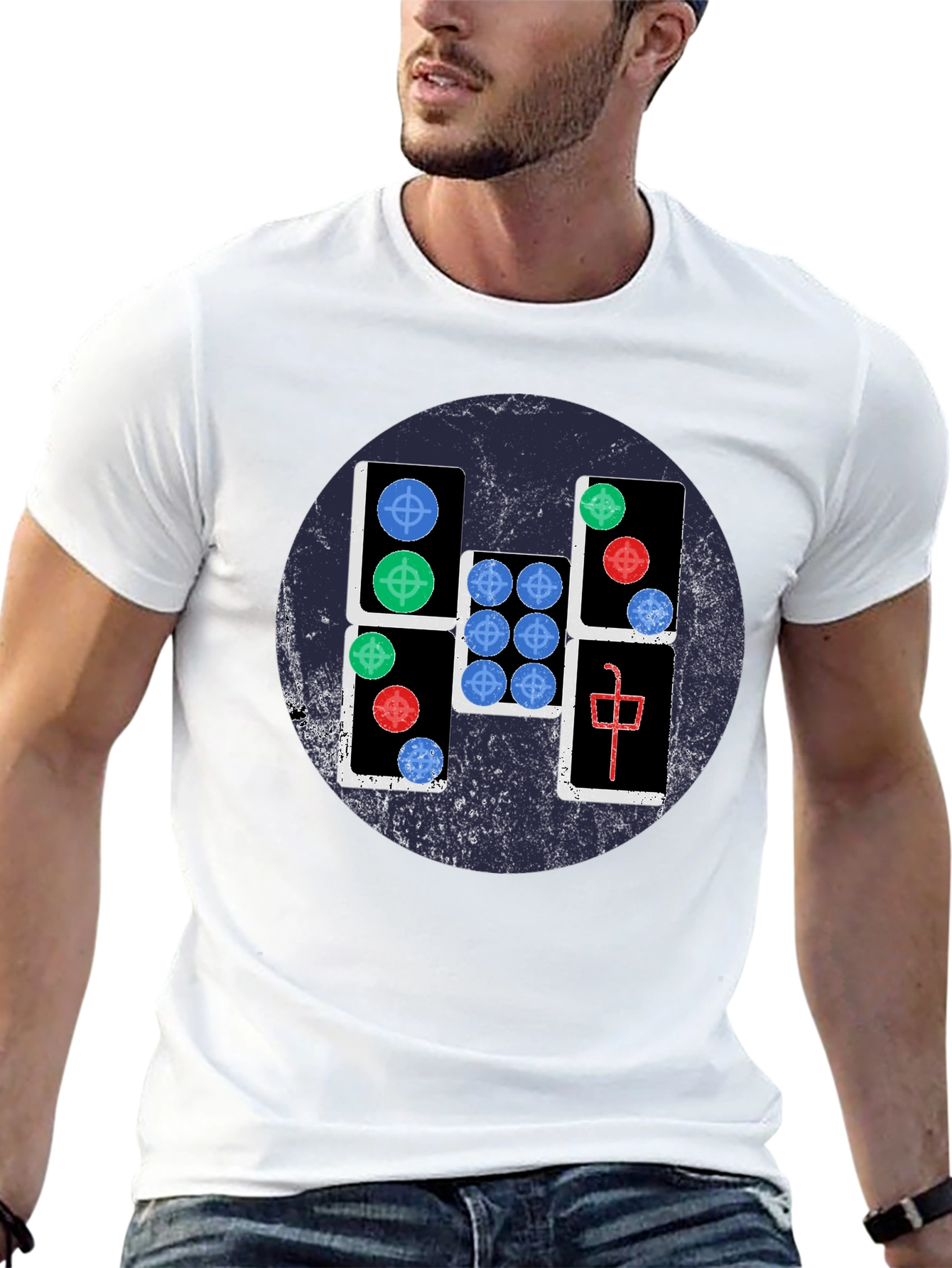 Mahjong Tile Graphic Tee - Casual Black T-Shirt