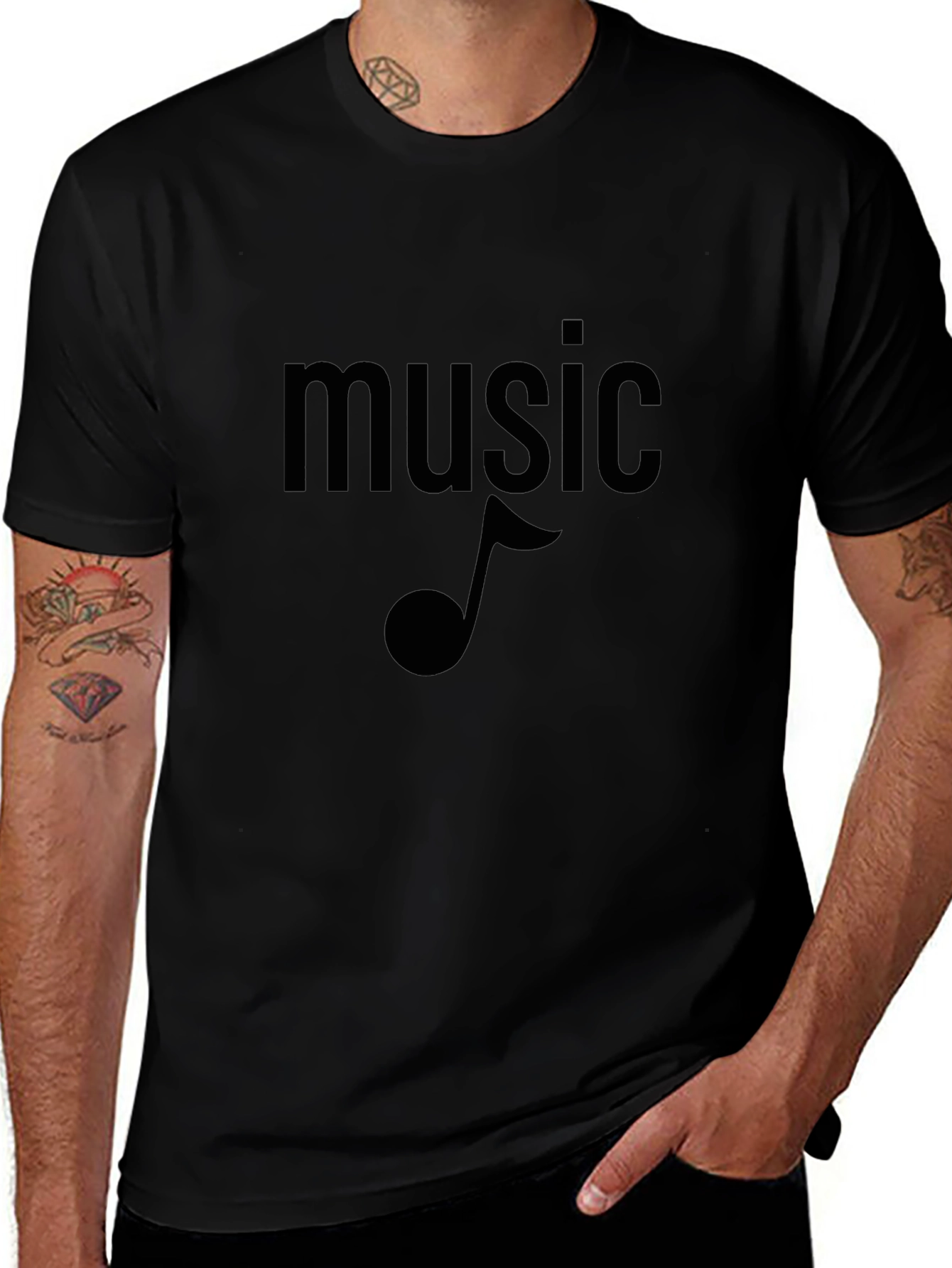 Music Note Graphic Tee - Black Cotton T-Shirt