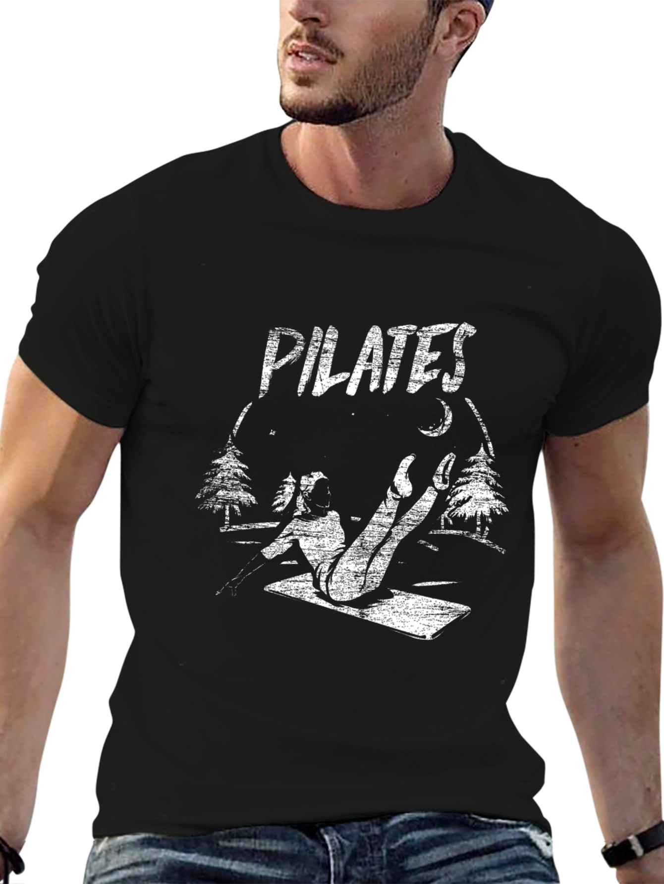 Pilates Nature Graphic Tee - Black Cotton Shirt