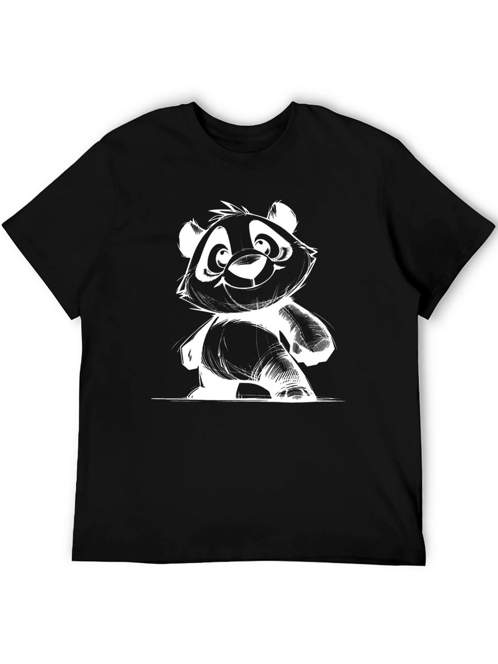 Cute Panda Graphic Tee - Black Cotton Blend Shirt