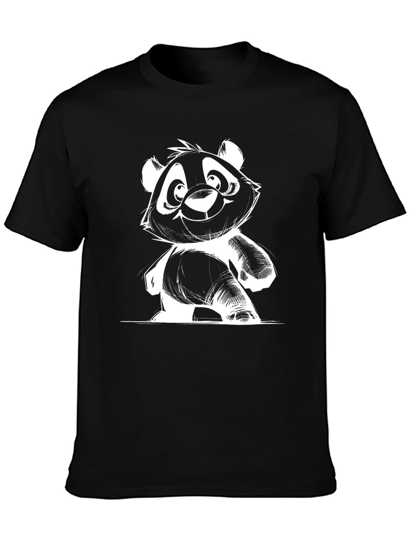 Cute Panda Graphic Tee - Black Cotton Blend Shirt