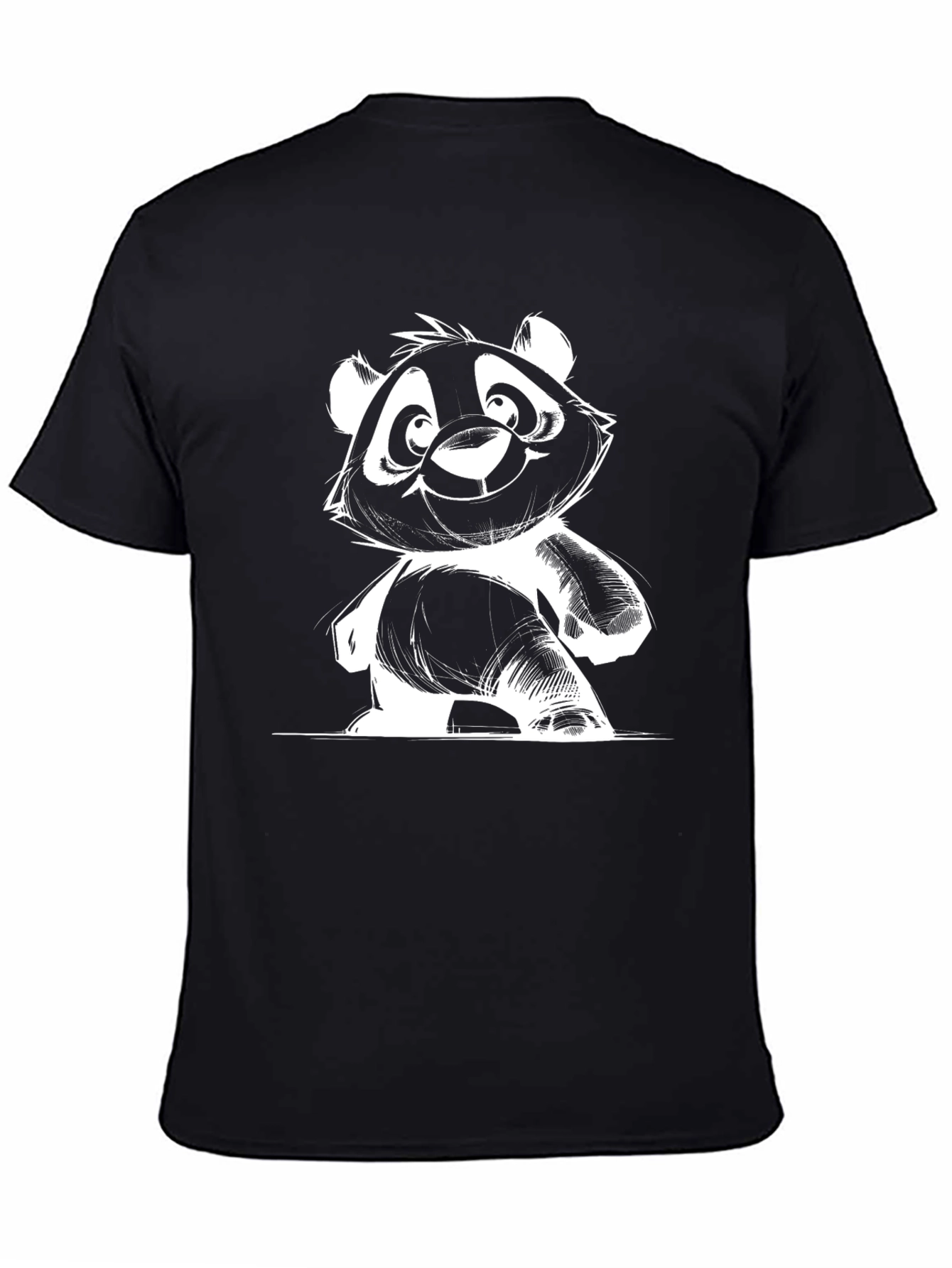 Cute Panda Graphic Tee - Black Cotton Blend Shirt