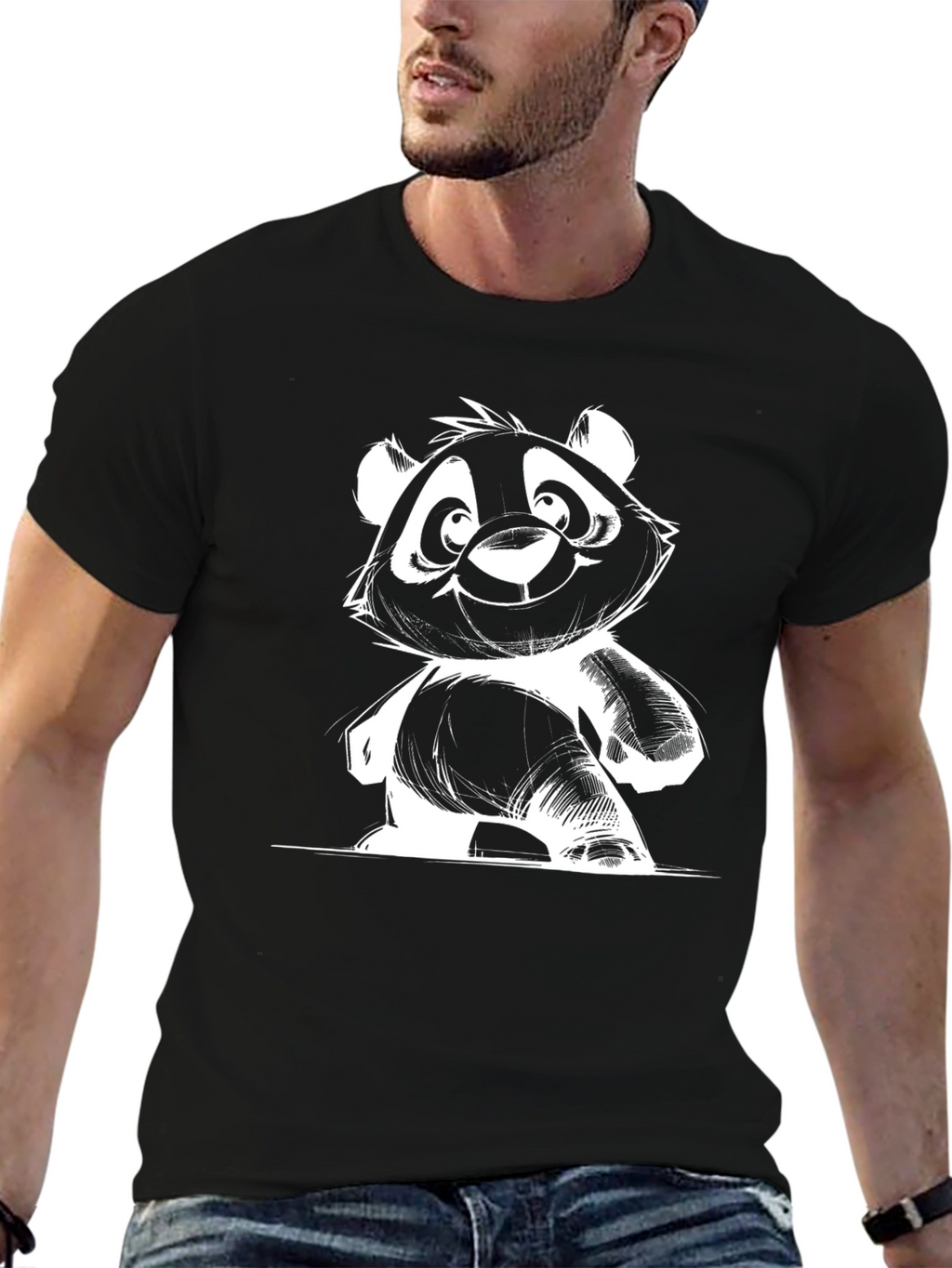 Cute Panda Graphic Tee - Black Cotton Blend Shirt