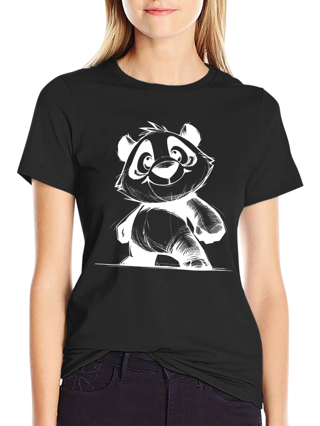 Cute Panda Graphic Tee - Black Cotton Blend Shirt