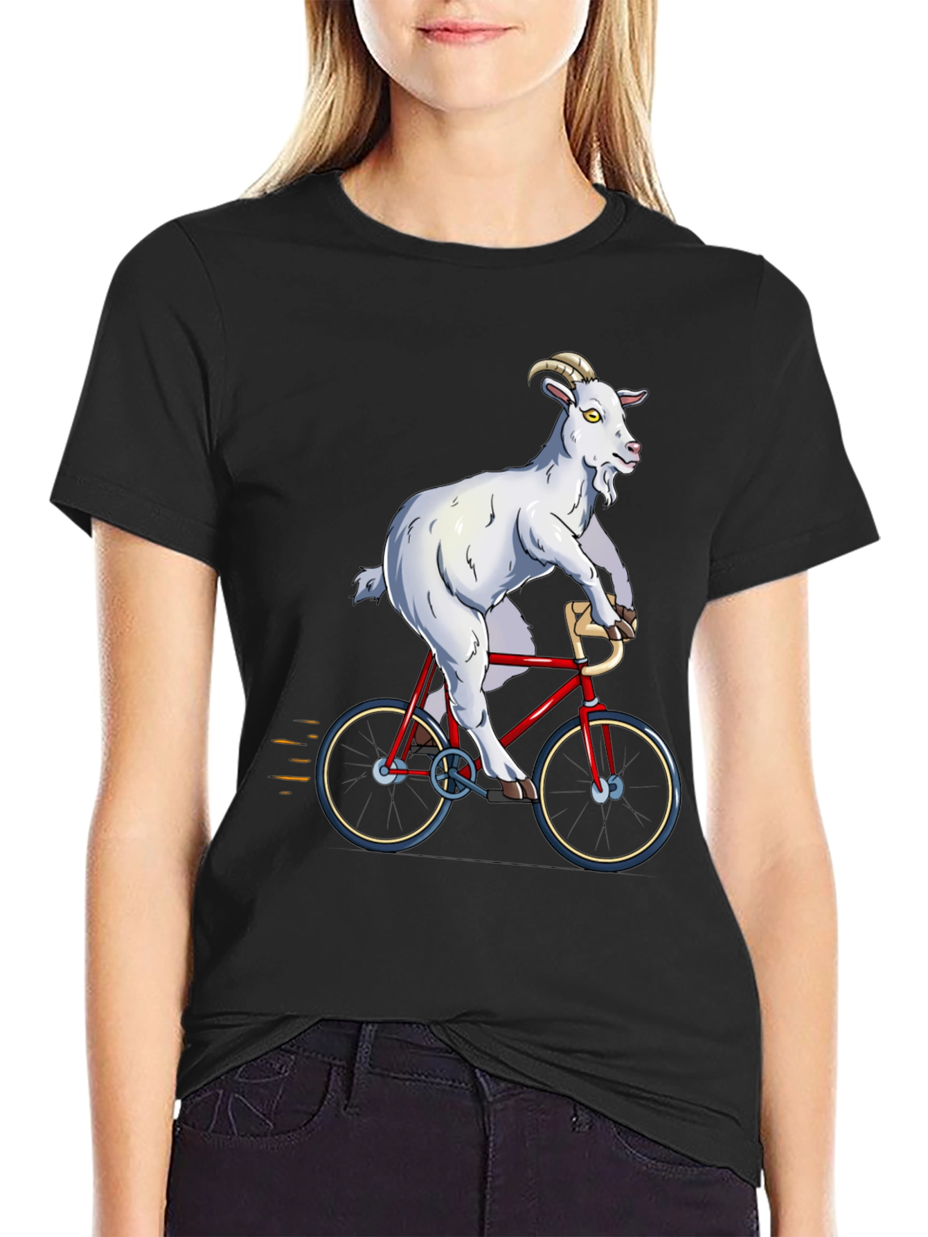 Goat Riding Bicycle Graphic T-Shirt