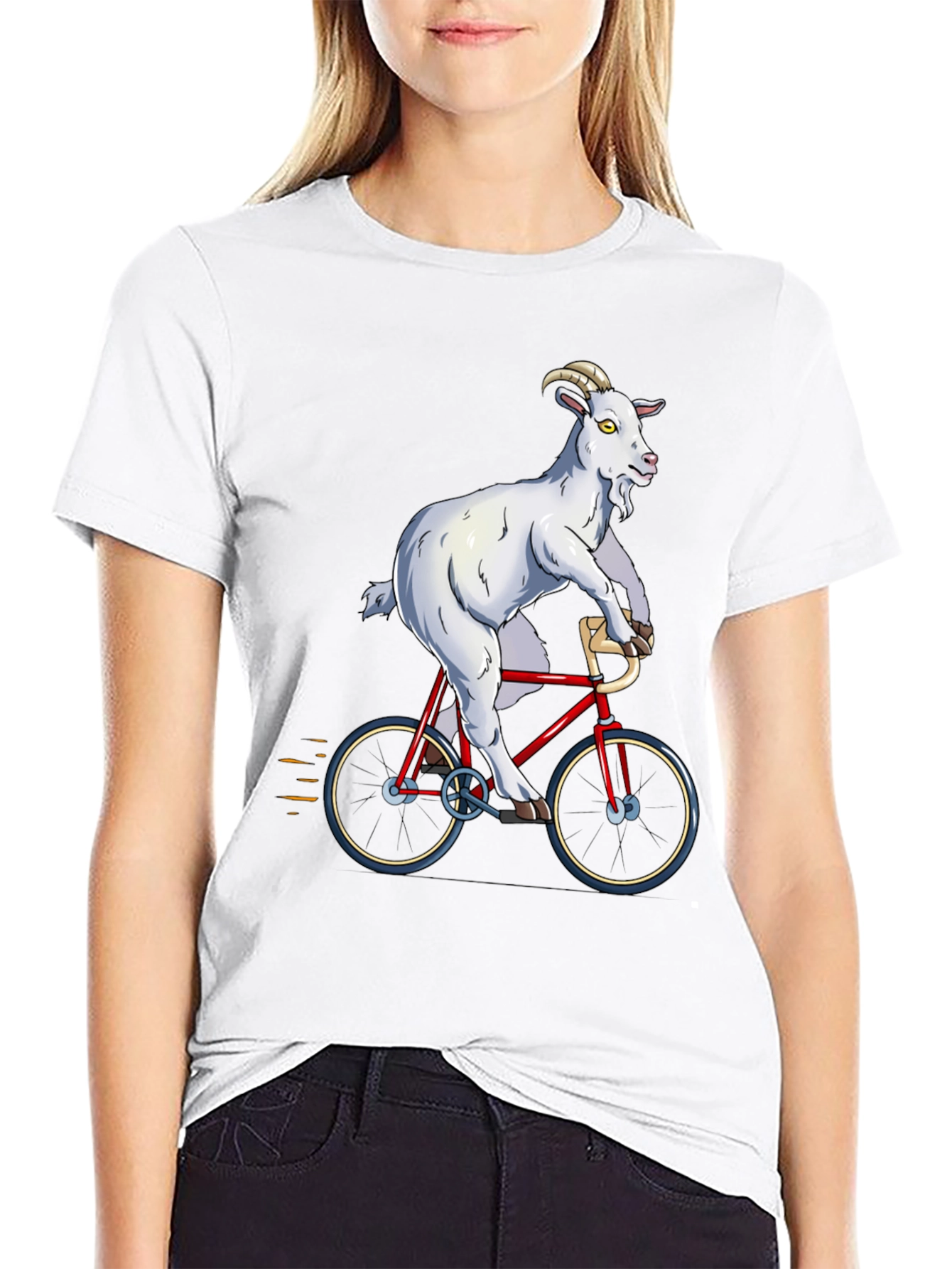Goat Riding Bicycle Graphic T-Shirt