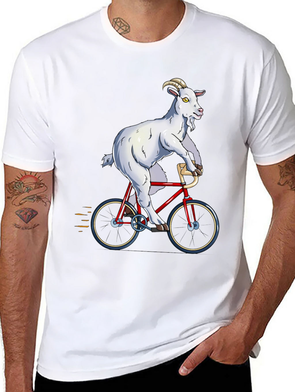 Goat Riding Bicycle Graphic T-Shirt