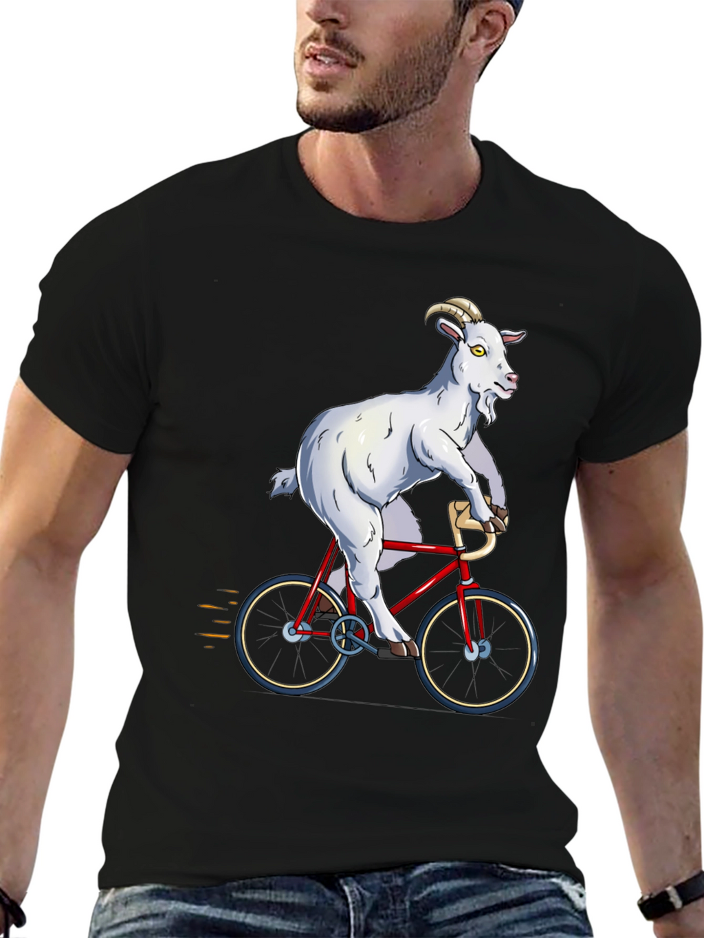 Goat Riding Bicycle Graphic T-Shirt