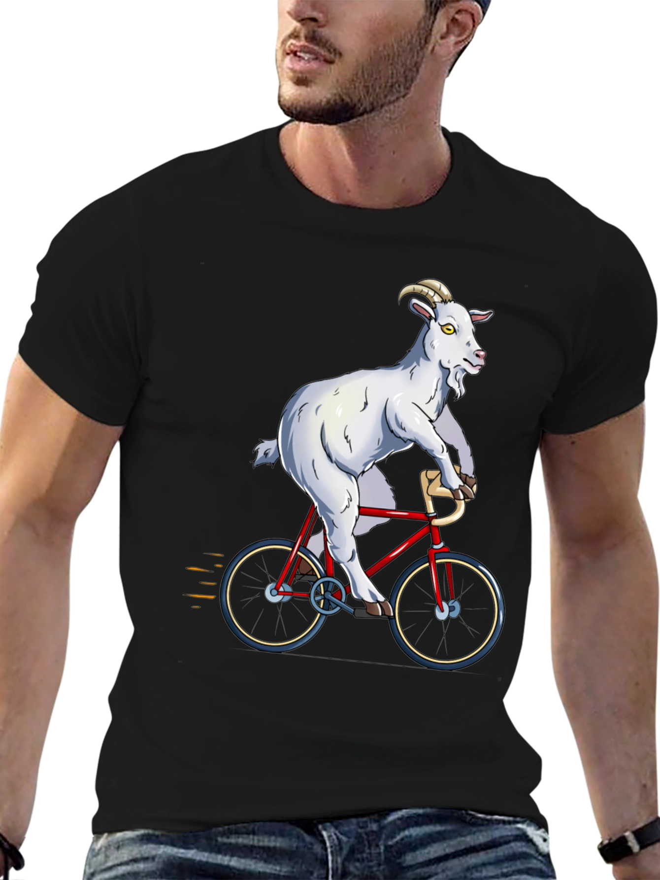 Goat Riding Bicycle Graphic T-Shirt
