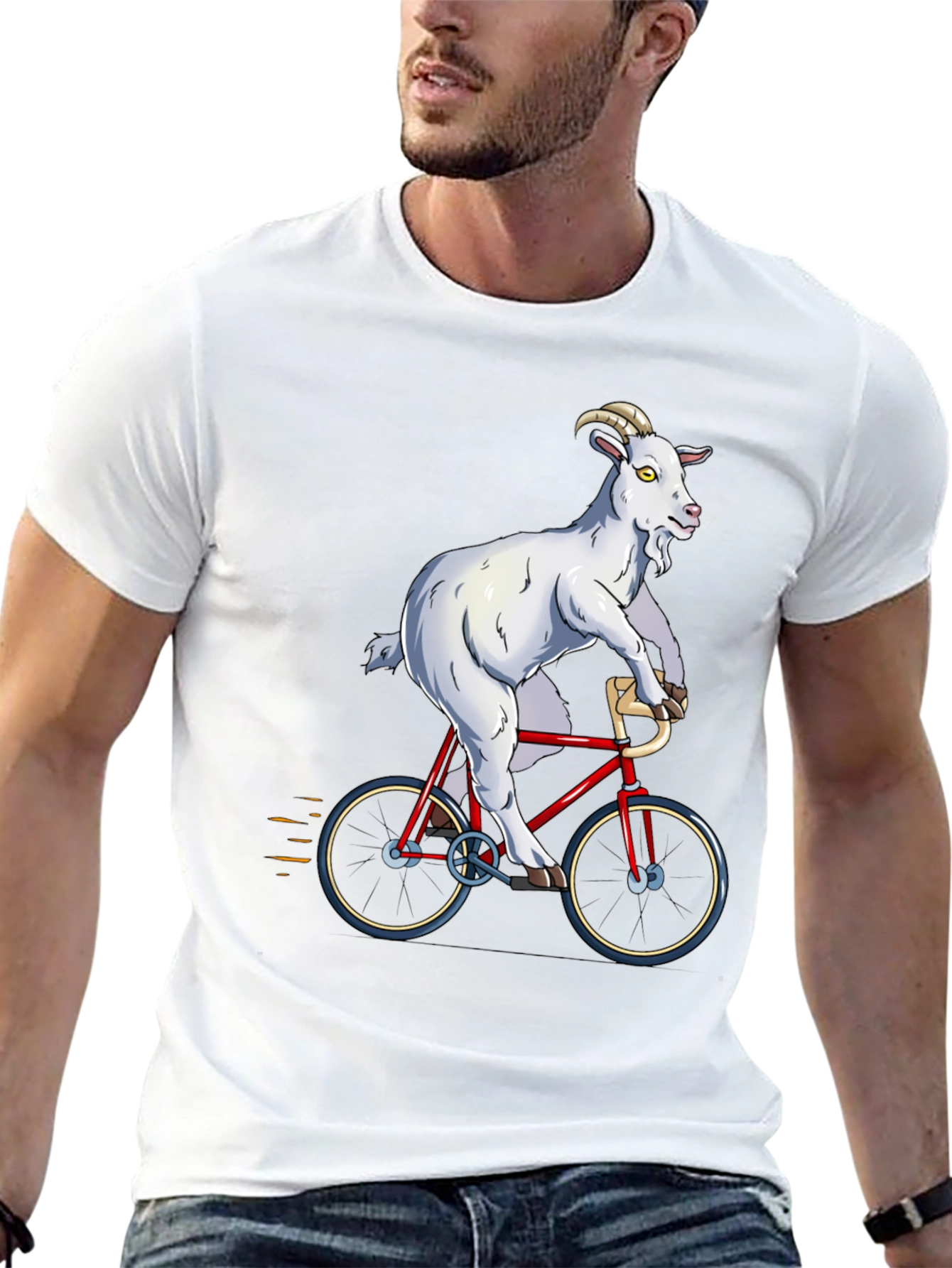 Goat Riding Bicycle Graphic T-Shirt