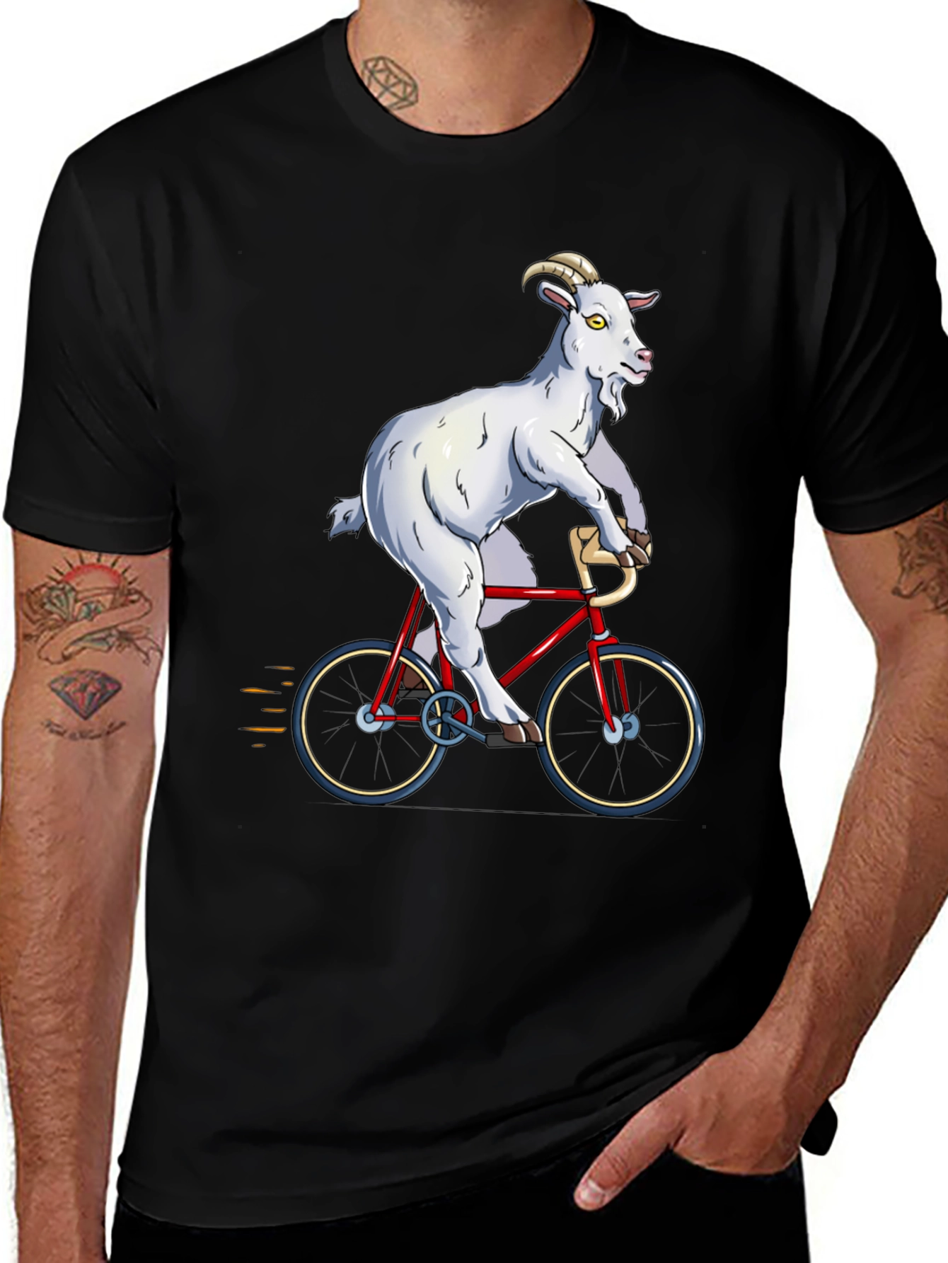Goat Riding Bicycle Graphic T-Shirt