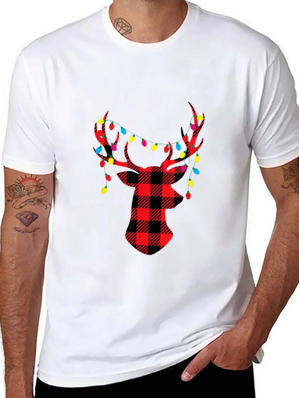 Festive Plaid Deer Christmas T-Shirt
