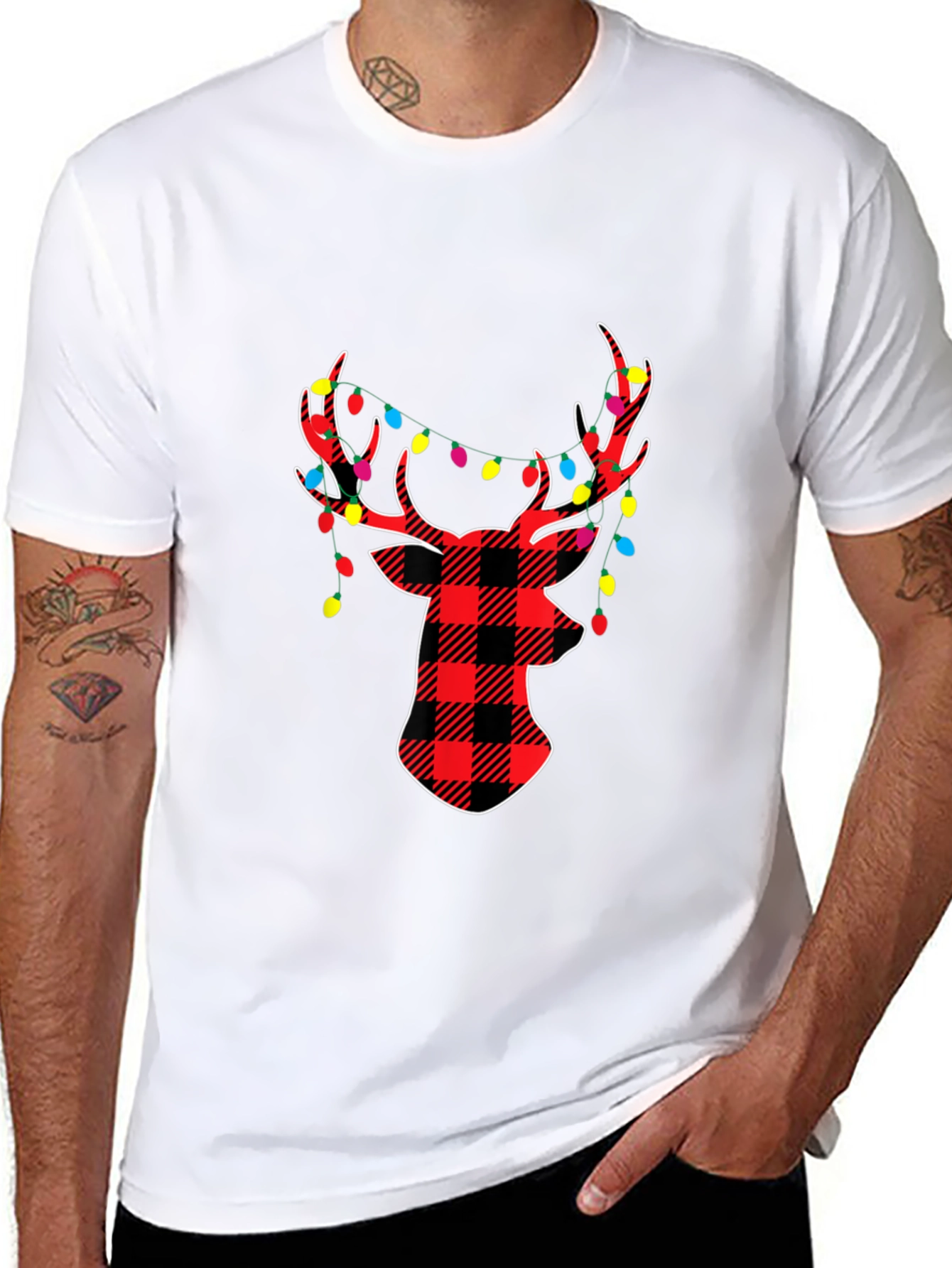 Festive Plaid Deer Christmas T-Shirt