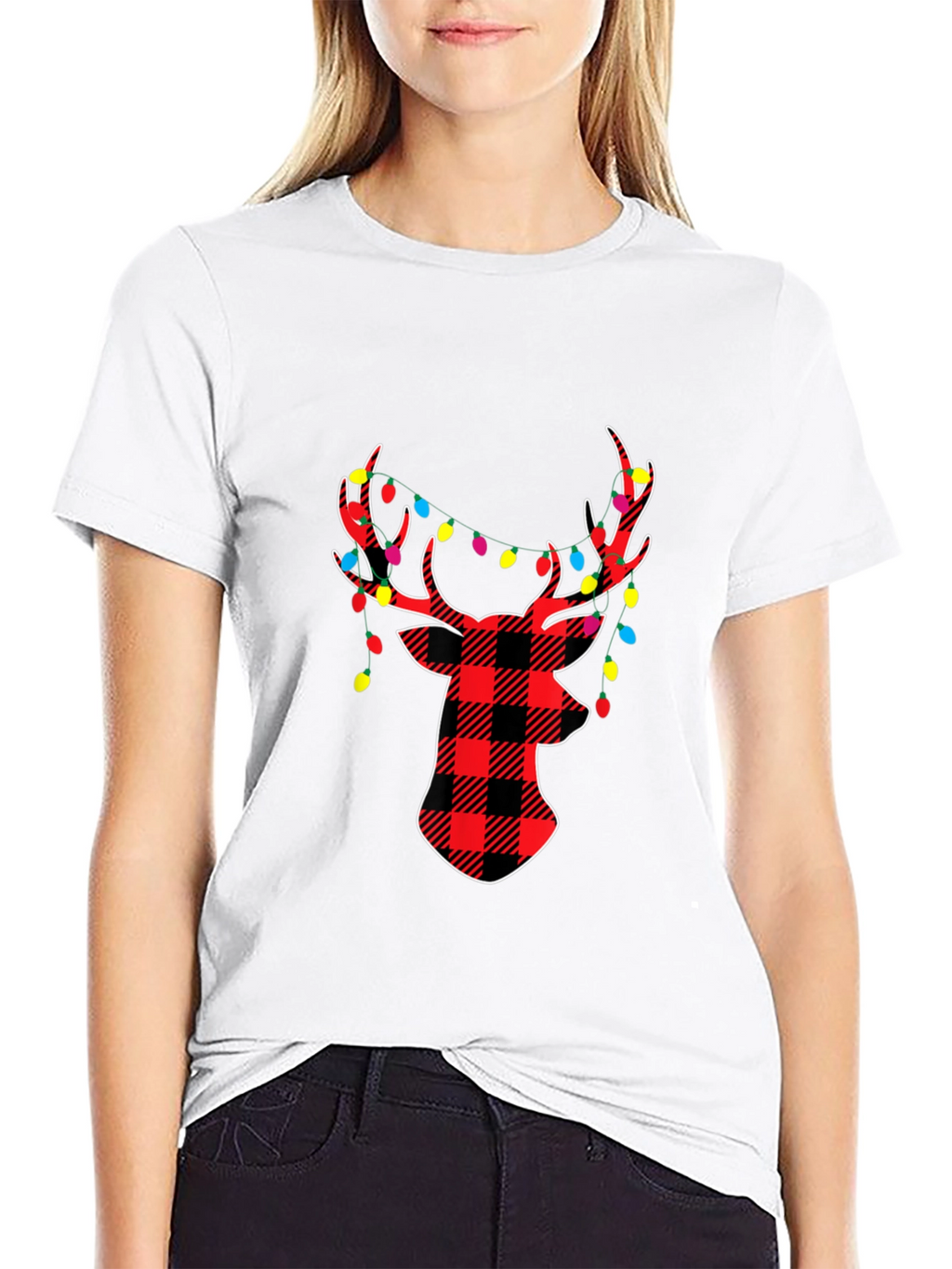 Festive Plaid Deer Christmas T-Shirt