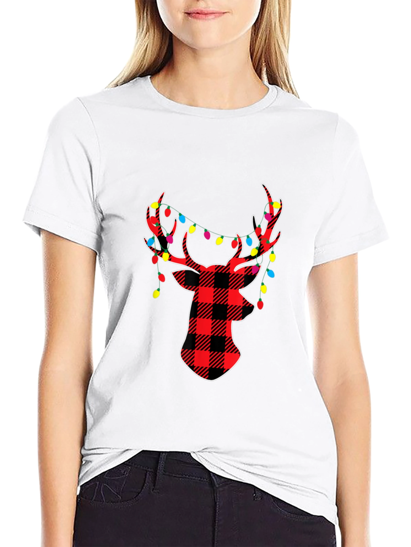 Festive Plaid Deer Christmas T-Shirt