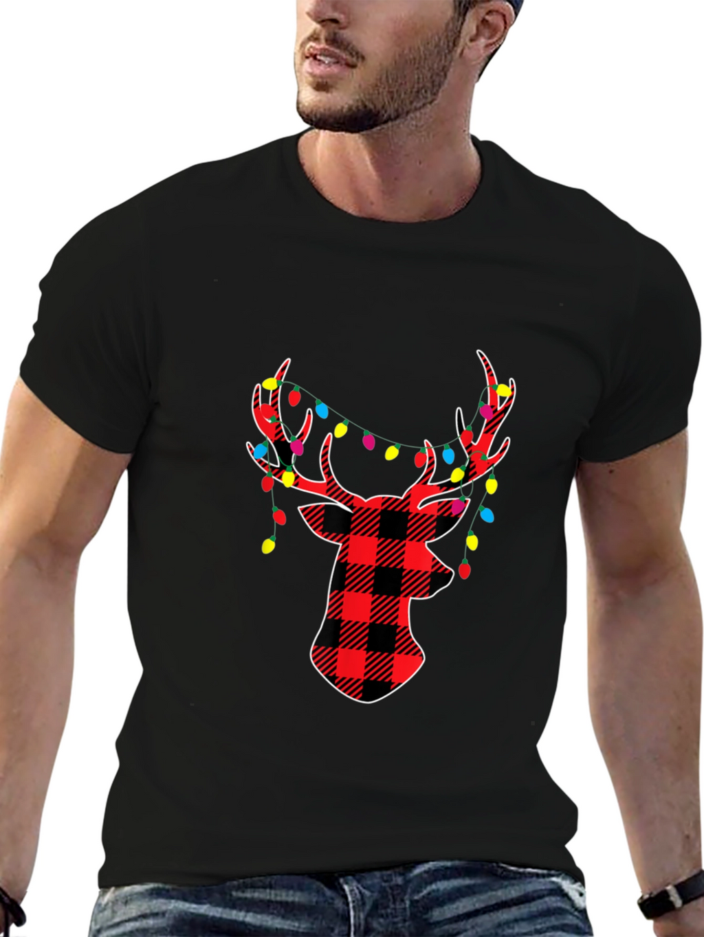 Festive Plaid Deer Christmas T-Shirt