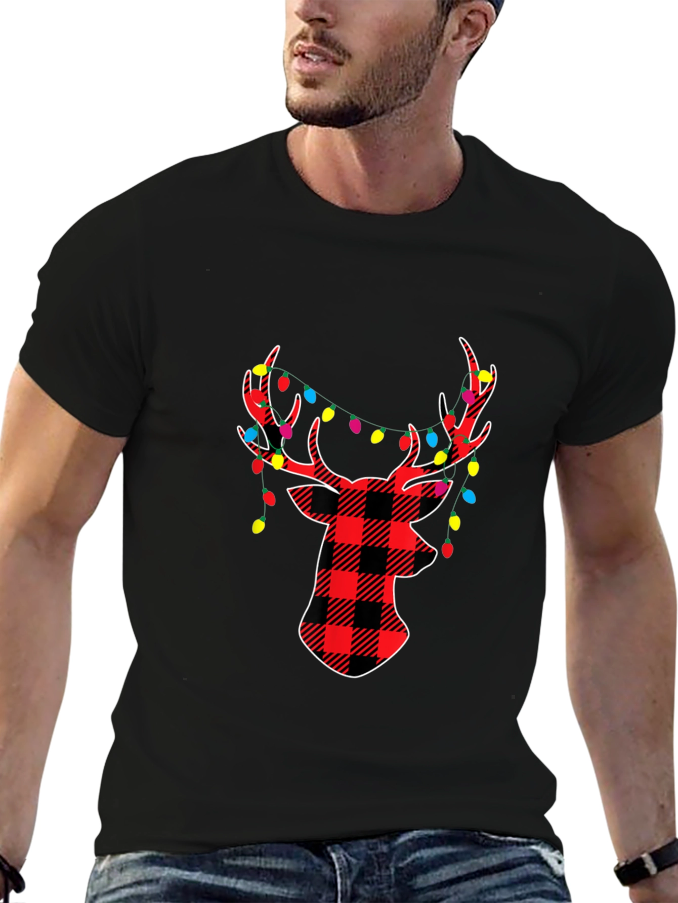 Festive Plaid Deer Christmas T-Shirt