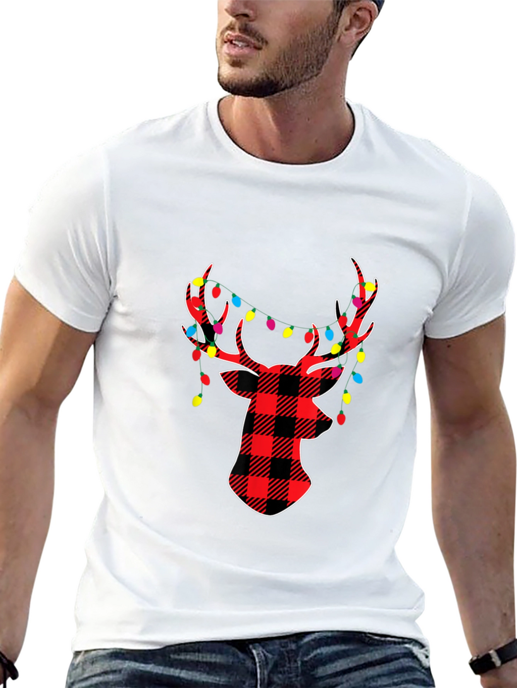 Festive Plaid Deer Christmas T-Shirt