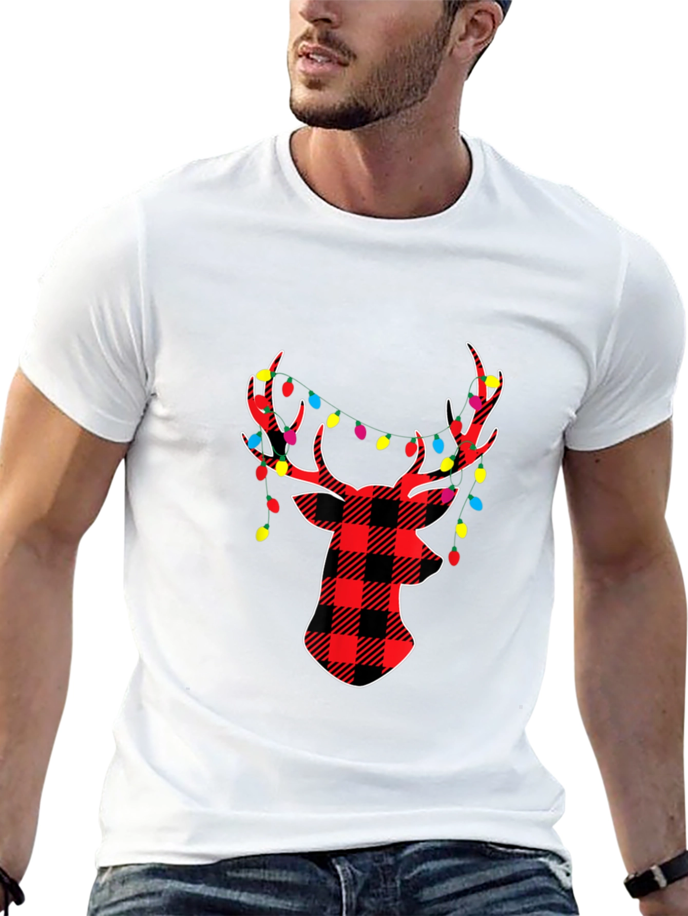 Festive Plaid Deer Christmas T-Shirt